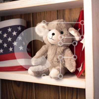 Intra Συλλεκτικό Ξύλινο Παζλ Plywood  4mm - Γκρι αρκουδάκι με αμερικανική σημαία και διακοσμητικά Σε Ξύλινο Κουτί - Διαστάσεις: 10x10 cm – 25 κομμάτια - Image 1