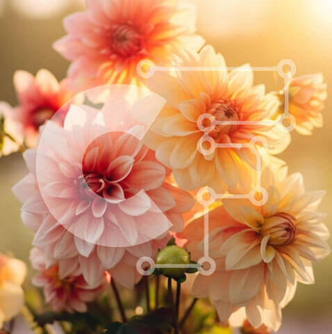 Intra Συλλεκτικό Ξύλινο Παζλ Plywood  4mm - Ζωντανό μπουκέτο με ροζ και κίτρινα λουλούδια ντάλιας Σε Ξύλινο Κουτί - Διαστάσεις: 10x10 cm – 25 κομμάτια - Image 1