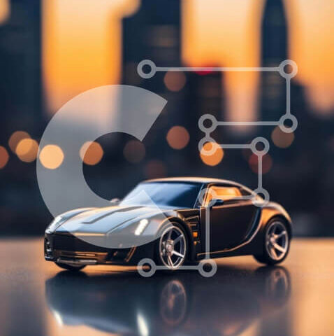 Intra Συλλεκτικό Ξύλινο Παζλ Plywood  4mm - Toy Black Sports Car που εμφανίζεται σε εξωτερικούς χώρους με αντανακλάσεις Σε Ξύλινο Κουτί - Διαστάσεις: 10x10 cm – 25 κομμάτια - Image 1