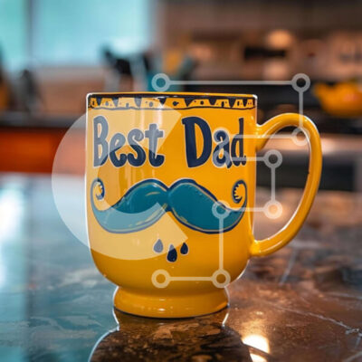 Intra Συλλεκτικό Ξύλινο Παζλ Plywood 4mm - Κίτρινη κούπα καφέ με τον «καλύτερο μπαμπά» Σε Ξύλινο Κουτί - Διαστάσεις Puzzle: 10x10 cm – 25 κομμάτια - Image 1