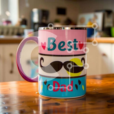 Intra Συλλεκτικό Ξύλινο Παζλ Plywood  4mm - Πολύχρωμη κούπα καφέ με μουστάκι και κείμενο "Ο καλύτερος μπαμπάς". Σε Ξύλινο Κουτί - Διαστάσεις: 10x10 cm – 25 κομμάτια - Image 1