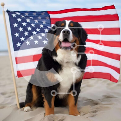 Intra Συλλεκτικό Ξύλινο Παζλ Plywood  4mm - Ευτυχισμένος σκύλος στην παραλία με αμερικανική σημαία Σε Ξύλινο Κουτί - Διαστάσεις Puzzle: 10x10 cm – 25 κομμάτια - Image 1