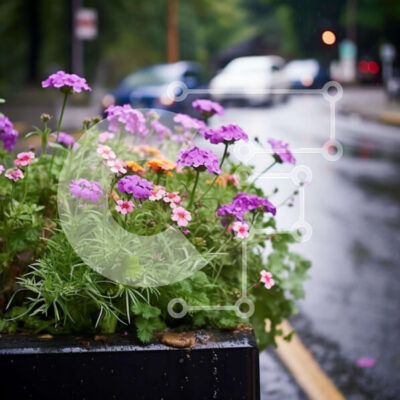 Intra Συλλεκτικό Ξύλινο Παζλ Plywood  4mm - Μωβ λουλούδια σε μαύρο φυτευτή μετά την καταιγίδα Σε Ξύλινο Κουτί - Διαστάσεις: 10x10 cm – 25 κομμάτια - Image 1