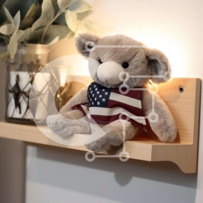 Intra Συλλεκτικό Ξύλινο Παζλ Plywood 4mm - Αρκουδάκι με κασκόλ και φυτά με αμερικανική σημαία Σε Ξύλινο Κουτί - Διαστάσεις: 10x10 cm – 25 κομμάτια - Image 1