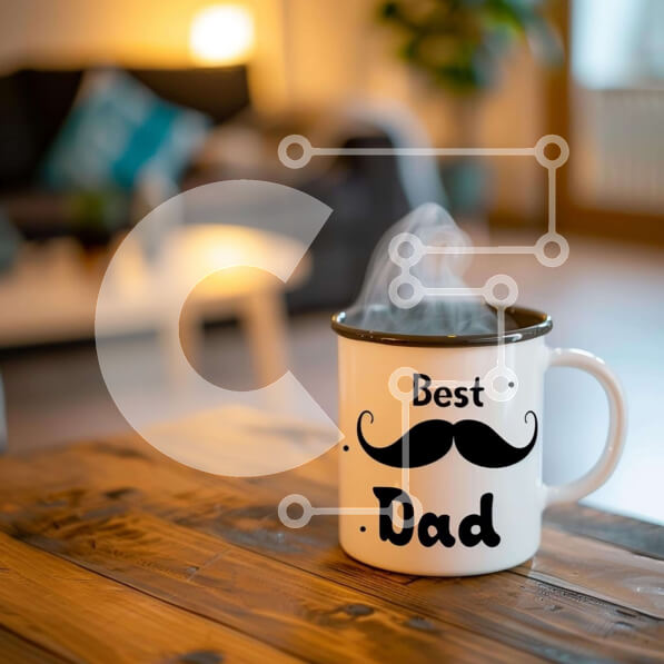 Intra Συλλεκτικό Ξύλινο Παζλ Plywood  4mm - Καλύτερη κούπα καφέ Dad με σχέδιο μουστάκι σε ξύλινο τραπέζι Σε Ξύλινο Κουτί - Διαστάσεις Puzzle: 10x10 cm – 25 κομμάτια