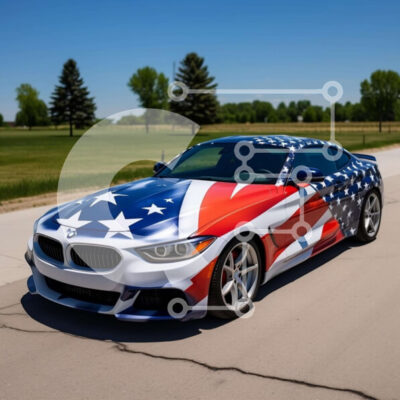 Intra Συλλεκτικό Ξύλινο Παζλ Plywood 4mm - Πατριωτικό αυτοκίνητο με διακόσμηση αμερικανικής σημαίας Σε Ξύλινο Κουτί - Διαστάσεις Puzzle: 10x10 cm – 25 κομμάτια - Image 1