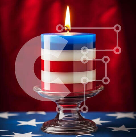 Intra Συλλεκτικό Ξύλινο Παζλ Plywood  4mm - Πατριωτικό κερί σε τραπεζομάντιλο αμερικανικής σημαίας Σε Ξύλινο Κουτί - Διαστάσεις Puzzle: 10x10 cm – 25 κομμάτια - Image 1