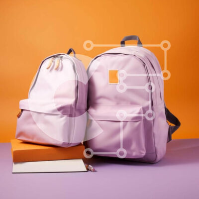 Intra Συλλεκτικό Ξύλινο Παζλ Plywood  4mm - Δύο μωβ σακίδια πλάτης και σχολικά είδη Σε Ξύλινο Κουτί - Διαστάσεις: 10x10 cm – 25 κομμάτια - Image 1