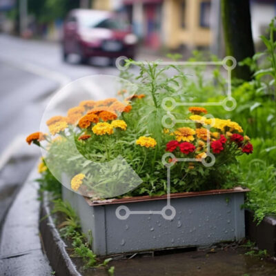 Intra Συλλεκτικό Ξύλινο Παζλ Plywood  4mm - Πολύχρωμο κουτί λουλουδιών στην Urban Street Σε Ξύλινο Κουτί - Διαστάσεις: 10x10 cm – 25 κομμάτια - Image 1