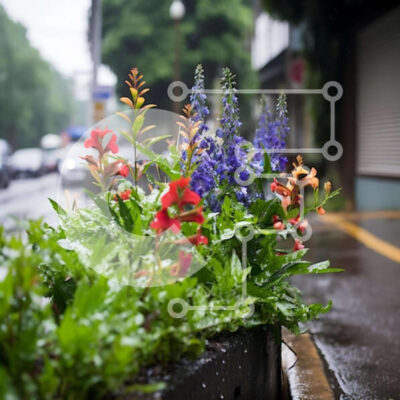 Intra Συλλεκτικό Ξύλινο Παζλ Plywood  4mm - Πολύχρωμα λουλούδια σε μια γωνία του δρόμου Σε Ξύλινο Κουτί - Διαστάσεις: 10x10 cm – 25 κομμάτια - Image 1