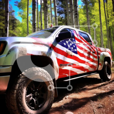 Intra Συλλεκτικό Ξύλινο Παζλ Plywood 4mm - Ασημένιο φορτηγό με αμερικανική σημαία στο δάσος Σε Ξύλινο Κουτί - Διαστάσεις Puzzle: 10x10 cm – 25 κομμάτια - Image 1