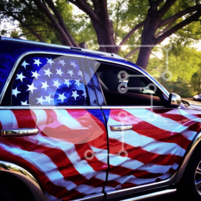 Intra Συλλεκτικό Ξύλινο Παζλ Plywood 4mm - Πατριωτικό SUV με διακόσμηση αμερικανικής σημαίας Σε Ξύλινο Κουτί - Διαστάσεις Puzzle: 10x10 cm – 25 κομμάτια - Image 1