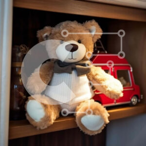 Intra Συλλεκτικό Ξύλινο Παζλ Plywood  4mm - Καφέ αρκουδάκι και κόκκινο φορτηγό στο ράφι Σε Ξύλινο Κουτί - Διαστάσεις: 10x10 cm – 25 κομμάτια