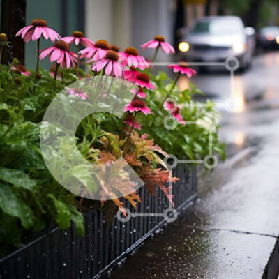 Intra Συλλεκτικό Ξύλινο Παζλ Plywood  4mm - Σκηνή δρόμου με ροζ λουλούδια Σε Ξύλινο Κουτί - Διαστάσεις: 10x10 cm – 25 κομμάτια - Image 1