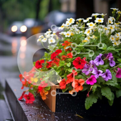 Intra Συλλεκτικό Ξύλινο Παζλ Plywood  4mm - Πολύχρωμο κουτί λουλουδιών κάτω από τη βροχή Σε Ξύλινο Κουτί - Διαστάσεις: 10x10 cm – 25 κομμάτια - Image 1