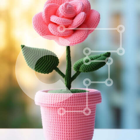 Intra Συλλεκτικό Ξύλινο Παζλ Plywood 4mm - Ροζ κροσέ λουλούδι από ανοιχτό παράθυρο Σε Ξύλινο Κουτί - Διαστάσεις: 10x10 cm – 25 κομμάτια - Image 1