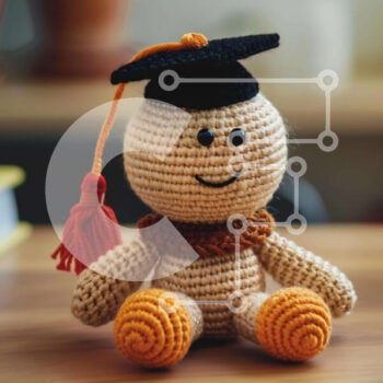 Intra Συλλεκτικό Ξύλινο Παζλ Plywood  4mm - Κροσέ κούκλα με πορτοκαλί αποφοίτηση Σε Ξύλινο Κουτί - Διαστάσεις Puzzle: 10x10 cm – 25 κομμάτια - Image 1