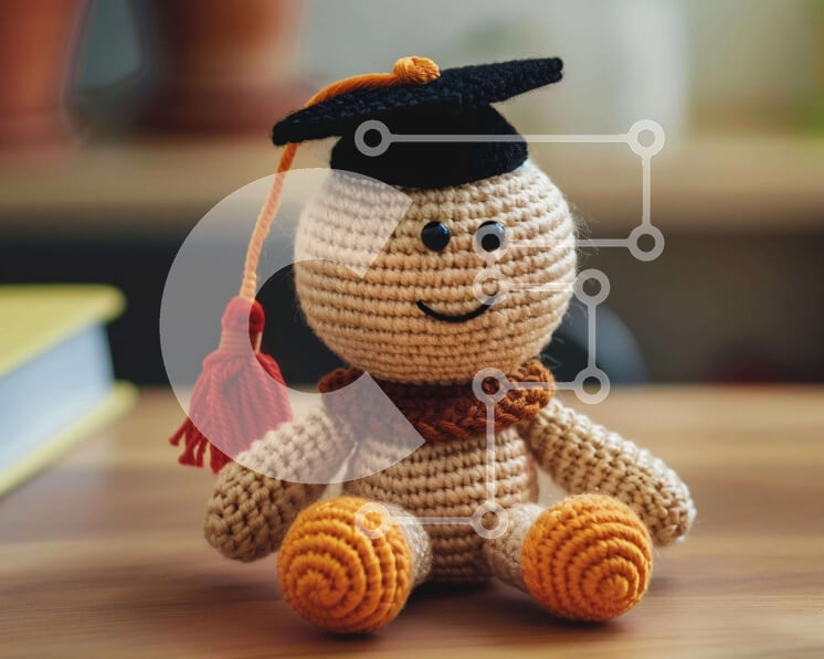 Intra Συλλεκτικό Ξύλινο Παζλ Plywood  4mm - Κροσέ κούκλα με πορτοκαλί αποφοίτηση Σε Ξύλινο Κουτί - Διαστάσεις Puzzle: 10x10 cm – 25 κομμάτια