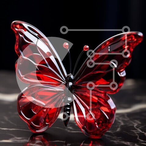 Intra Συλλεκτικό Ξύλινο Παζλ Plywood  4mm - Κόκκινο γλυπτό πεταλούδας σε μαύρο μαρμάρινο τραπέζι Σε Ξύλινο Κουτί - Διαστάσεις: 10x10 cm – 25 κομμάτια - Image 1