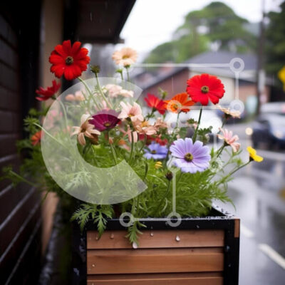 Intra Συλλεκτικό Ξύλινο Παζλ Plywood  4mm - Πολύχρωμα λουλούδια  Σε Ξύλινο Κουτί στη βροχή Σε Ξύλινο Κουτί - Διαστάσεις: 10x10 cm – 25 κομμάτια - Image 1