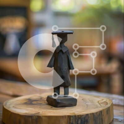 Intra Συλλεκτικό Ξύλινο Παζλ Plywood  4mm - Ειδώλιο αποφοίτησης σε ξύλινη επιφάνεια με βιβλία Σε Ξύλινο Κουτί - Διαστάσεις Puzzle: 10x10 cm – 25 κομμάτια - Image 1