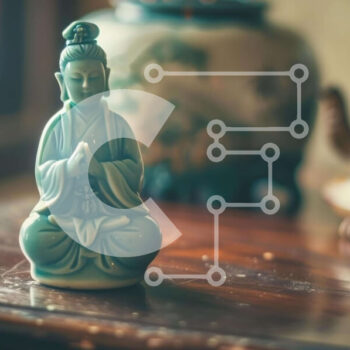 Intra Συλλεκτικό Ξύλινο Παζλ Plywood  4mm - Μικρό μπλε άγαλμα του Βούδα σε ξύλινο τραπέζι με τσαγιέρες Σε Ξύλινο Κουτί - Διαστάσεις Puzzle: 10x10 cm – 25 κομμάτια - Image 1