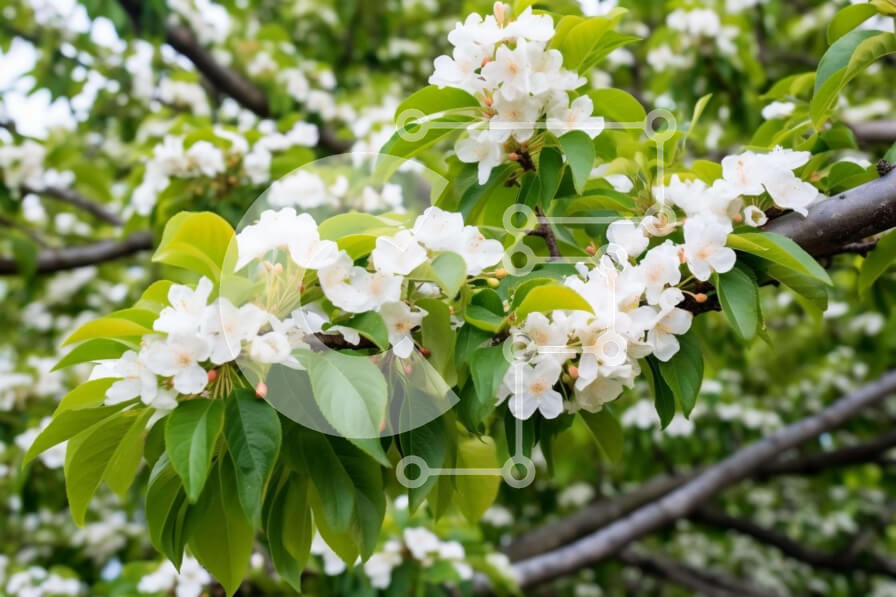 Intra Συλλεκτικό Ξύλινο Παζλ Plywood  4mm - Λευκό ανθισμένο κλαδί δέντρου με πράσινα φύλλα και λευκά λουλούδια Σε Ξύλινο Κουτί - Διαστάσεις: 10x10 cm – 25 κομμάτια