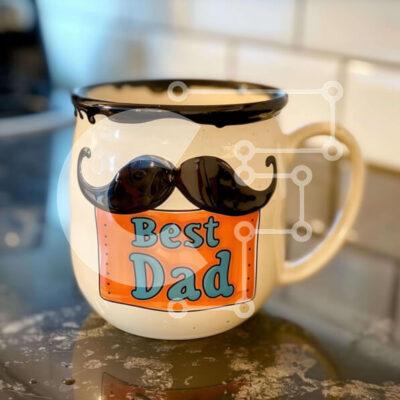 Intra Συλλεκτικό Ξύλινο Παζλ Plywood  4mm - Κεραμική κούπα καφέ με μουστάκι και «καλύτερος μπαμπάς» στον πορτοκαλί πάγκο Σε Ξύλινο Κουτί - Διαστάσεις Puzzle: 10x10 cm – 25 κομμάτια - Image 1