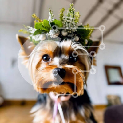 Intra Συλλεκτικό Ξύλινο Παζλ Plywood 4mm - Ευτυχισμένος σκύλος με κορώνα λουλουδιών Σε Ξύλινο Κουτί - Διαστάσεις: 10x10 cm – 25 κομμάτια - Image 1