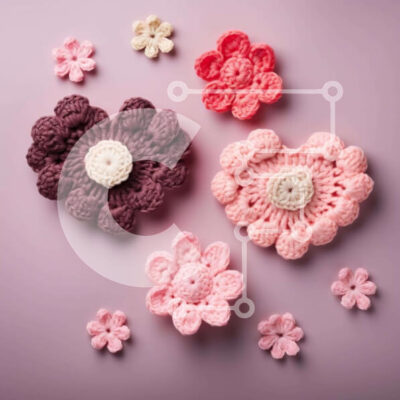 Intra Συλλεκτικό Ξύλινο Παζλ Plywood 4mm - Κροσέ λουλούδια σε σχήμα καρδιάς σε μωβ φόντο Σε Ξύλινο Κουτί - Διαστάσεις Puzzle: 10x10 cm – 25 κομμάτια - Image 1