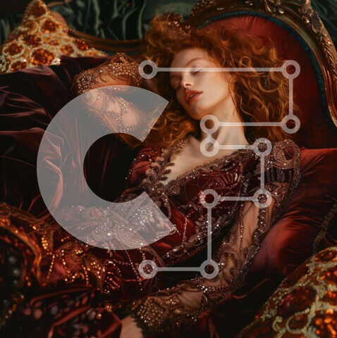 Intra Συλλεκτικό Ξύλινο Παζλ Plywood  4mm - Γυναίκα με κόκκινο φόρεμα σε κομψό κρεβάτι Σε Ξύλινο Κουτί - Διαστάσεις Puzzle: 10x10 cm – 25 κομμάτια - Image 1