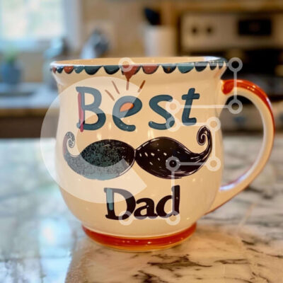 Intra Συλλεκτικό Ξύλινο Παζλ Plywood 4mm - Καλύτερη κούπα καφέ Dad με πορτοκαλί μουστάκι Σε Ξύλινο Κουτί - Διαστάσεις: 10x10 cm – 25 κομμάτια - Image 1