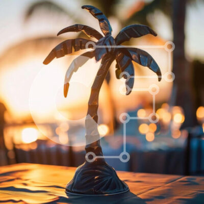 Intra Συλλεκτικό Ξύλινο Παζλ Plywood  4mm - Ειδώλιο φοίνικα στο υπαίθριο τραπέζι στο ηλιοβασίλεμα Σε Ξύλινο Κουτί - Διαστάσεις: 10x10 cm – 25 κομμάτια - Image 1