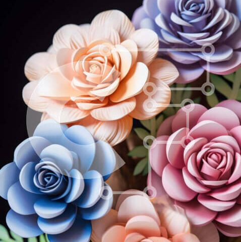 Intra Συλλεκτικό Ξύλινο Παζλ Plywood  4mm - Πολύχρωμο μπουκέτο από χάρτινα τριαντάφυλλα Σε Ξύλινο Κουτί - Διαστάσεις: 10x10 cm – 25 κομμάτια - Image 1