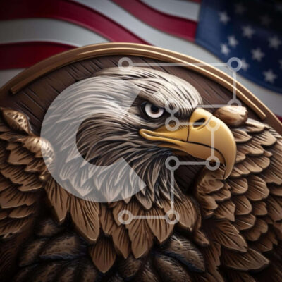 Intra Συλλεκτικό Ξύλινο Παζλ Plywood  4mm - Πατριωτικό άγαλμα αετού μπροστά από την αμερικανική σημαία Σε Ξύλινο Κουτί - Διαστάσεις Puzzle: 10x10 cm – 25 κομμάτια - Image 1