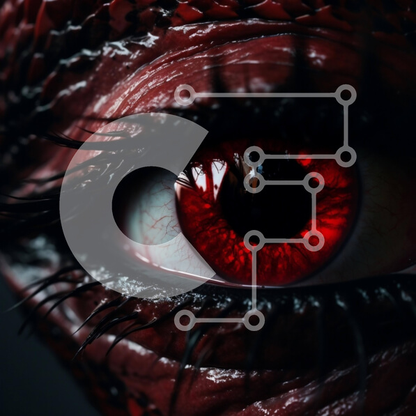 Intra Συλλεκτικό Ξύλινο Παζλ Plywood  4mm - Κοντινό πλάνο του ανατριχιαστικό μάτι με κόκκινα μάτια και κυνόδοντες Σε Ξύλινο Κουτί - Διαστάσεις: 10x10 cm – 25 κομμάτια