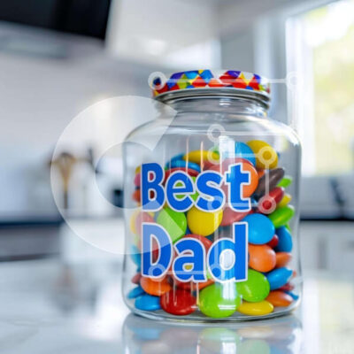 Intra Συλλεκτικό Ξύλινο Παζλ Plywood 4mm - Γυάλινο βάζο με πολύχρωμες καραμέλες με την επιγραφή «Best Dad». Σε Ξύλινο Κουτί - Διαστάσεις Puzzle: 10x10 cm – 25 κομμάτια - Image 1