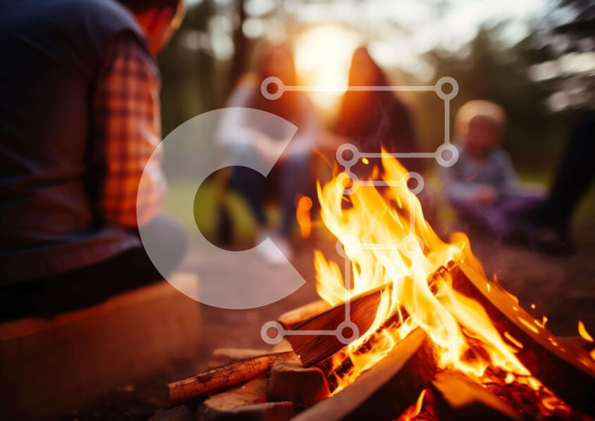 Intra Συλλεκτικό Ξύλινο Παζλ Plywood  4mm - Ομάδα γύρω από το Campfire στο Woods Σε Ξύλινο Κουτί - Διαστάσεις: 10x10 cm – 25 κομμάτια