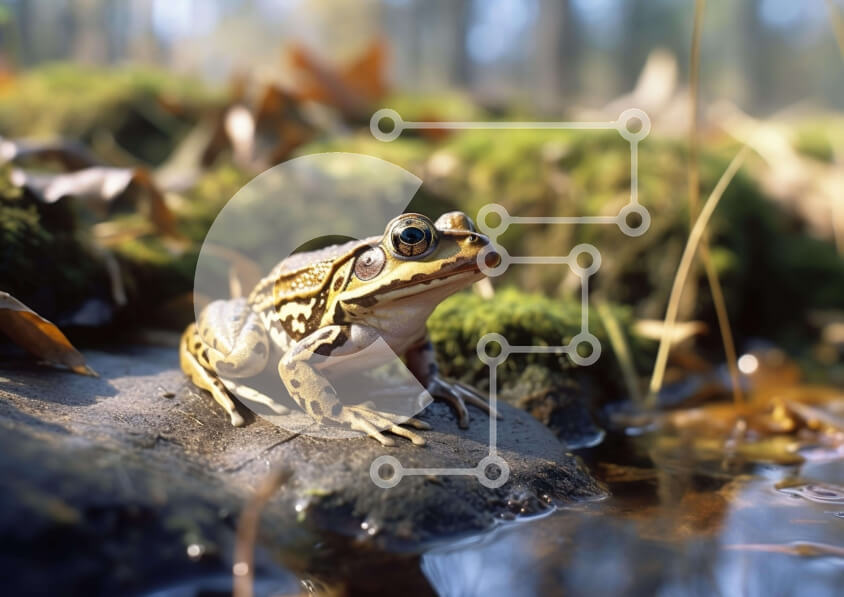 Intra Συλλεκτικό Ξύλινο Παζλ Plywood  4mm - Μικρός βάτραχος σε βράχους με ποώδη νερό Σε Ξύλινο Κουτί - Διαστάσεις: 10x10 cm – 25 κομμάτια