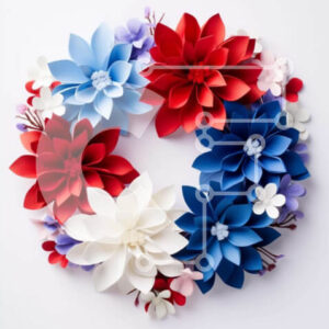 Intra Συλλεκτικό Ξύλινο Παζλ Plywood  4mm - Πατριωτικό στεφάνι με χρώματα αμερικανικής σημαίας Σε Ξύλινο Κουτί - Διαστάσεις: 10x10 cm – 25 κομμάτια