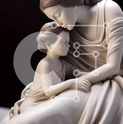 Intra Συλλεκτικό Ξύλινο Παζλ Plywood 4mm - Άγαλμα μητέρας και παιδιού που αγκαλιάζει Σε Ξύλινο Κουτί - Διαστάσεις Puzzle: 10x10 cm – 25 κομμάτια - Image 1