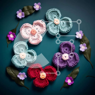 Intra Συλλεκτικό Ξύλινο Παζλ Plywood  4mm - Πολύχρωμο κροσέ λουλούδια κύκλος με πράσινα φύλλα και κουμπιά Σε Ξύλινο Κουτί - Διαστάσεις Puzzle: 10x10 cm – 25 κομμάτια - Image 1