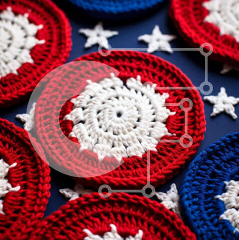 Intra Συλλεκτικό Ξύλινο Παζλ Plywood  4mm - Πολύχρωμα σουβέρ με κροσέ σε πορτοκαλί φόντο Σε Ξύλινο Κουτί - Διαστάσεις: 10x10 cm – 25 κομμάτια - Image 1