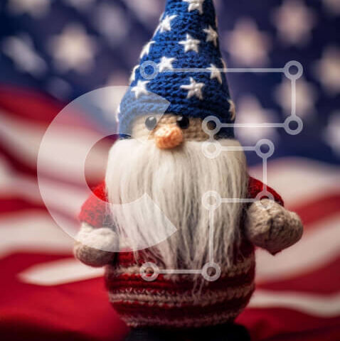 Intra Συλλεκτικό Ξύλινο Παζλ Plywood 4mm - Παιχνίδι Gnome στην αμερικανική σημαία Σε Ξύλινο Κουτί - Διαστάσεις: 10x10 cm – 25 κομμάτια - Image 1