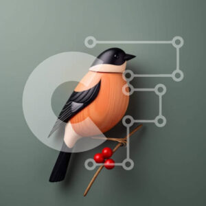 Intra Συλλεκτικό Ξύλινο Παζλ Plywood  4mm - Μικρό ξύλινο πουλί σκαρφαλωμένο σε κλαδί με κόκκινα μούρα Σε Ξύλινο Κουτί - Διαστάσεις: 10x10 cm – 25 κομμάτια