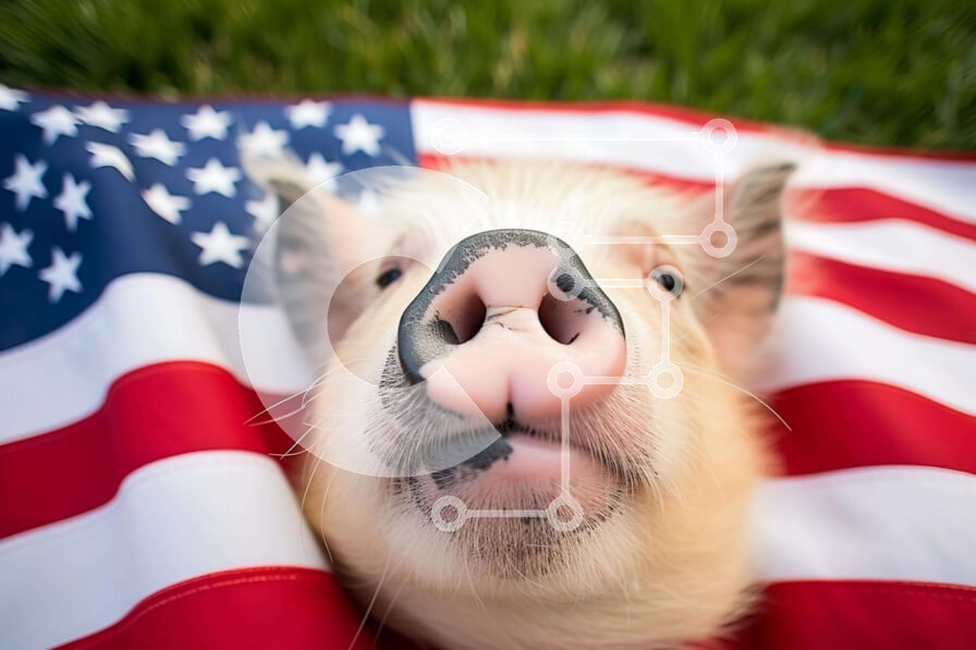 Intra Συλλεκτικό Ξύλινο Παζλ Plywood  4mm - Μικρό γουρούνι τυλιγμένο στην αμερικανική σημαία Σε Ξύλινο Κουτί - Διαστάσεις: 10x10 cm – 25 κομμάτια