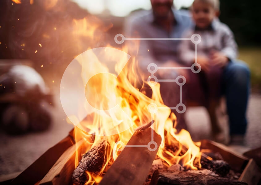 Intra Συλλεκτικό Ξύλινο Παζλ Plywood  4mm - Σκηνή φωτιάς με τον άνδρα και το παιδί Σε Ξύλινο Κουτί - Διαστάσεις: 10x10 cm – 25 κομμάτια