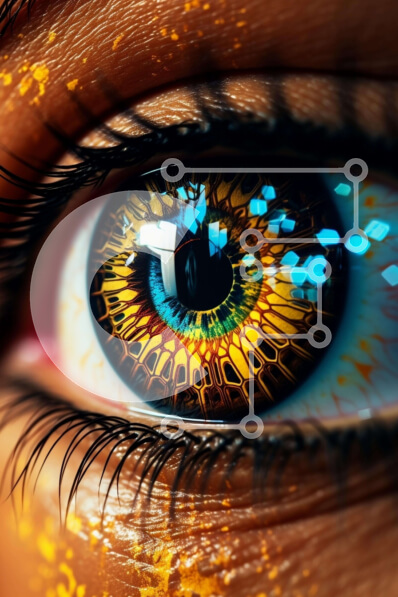 Intra Συλλεκτικό Ξύλινο Παζλ Plywood  4mm - Κοντινή εικόνα του ματιού της γυναίκας με φωτεινά χρώματα Σε Ξύλινο Κουτί - Διαστάσεις Puzzle: 10x10 cm – 25 κομμάτια