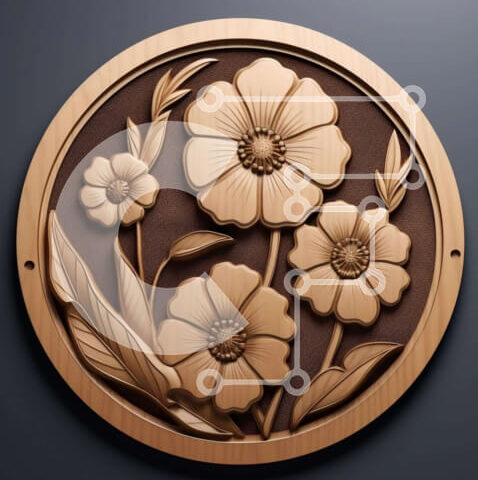 Intra Συλλεκτικό Ξύλινο Παζλ Plywood 4mm - Κυκλική ξύλινη πλάκα με λουλουδάτα σκαλίσματα Σε Ξύλινο Κουτί - Διαστάσεις Puzzle: 10x10 cm – 25 κομμάτια - Image 1