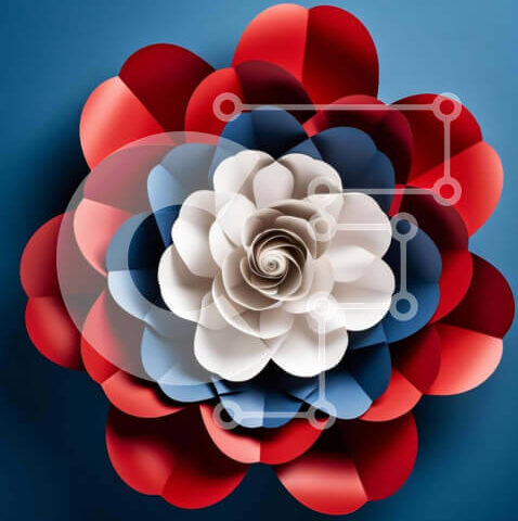 Intra Συλλεκτικό Ξύλινο Παζλ Plywood  4mm - Κόκκινο, λευκό και μπλε λουλούδι από χαρτί σε σχήμα αμερικανικής σημαίας Σε Ξύλινο Κουτί - Διαστάσεις Puzzle: 10x10 cm – 25 κομμάτια - Image 1